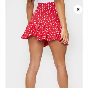 PrettyLittleThing Red Polka Dot Frill Hem Mini Skirt